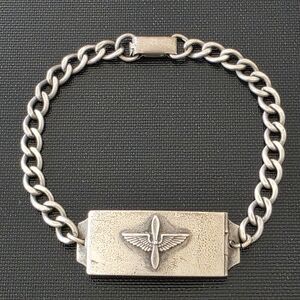 WWII Sterling Sweetheart US Army Air Pilot Wings Locket Tag ID Engraved Bracelet